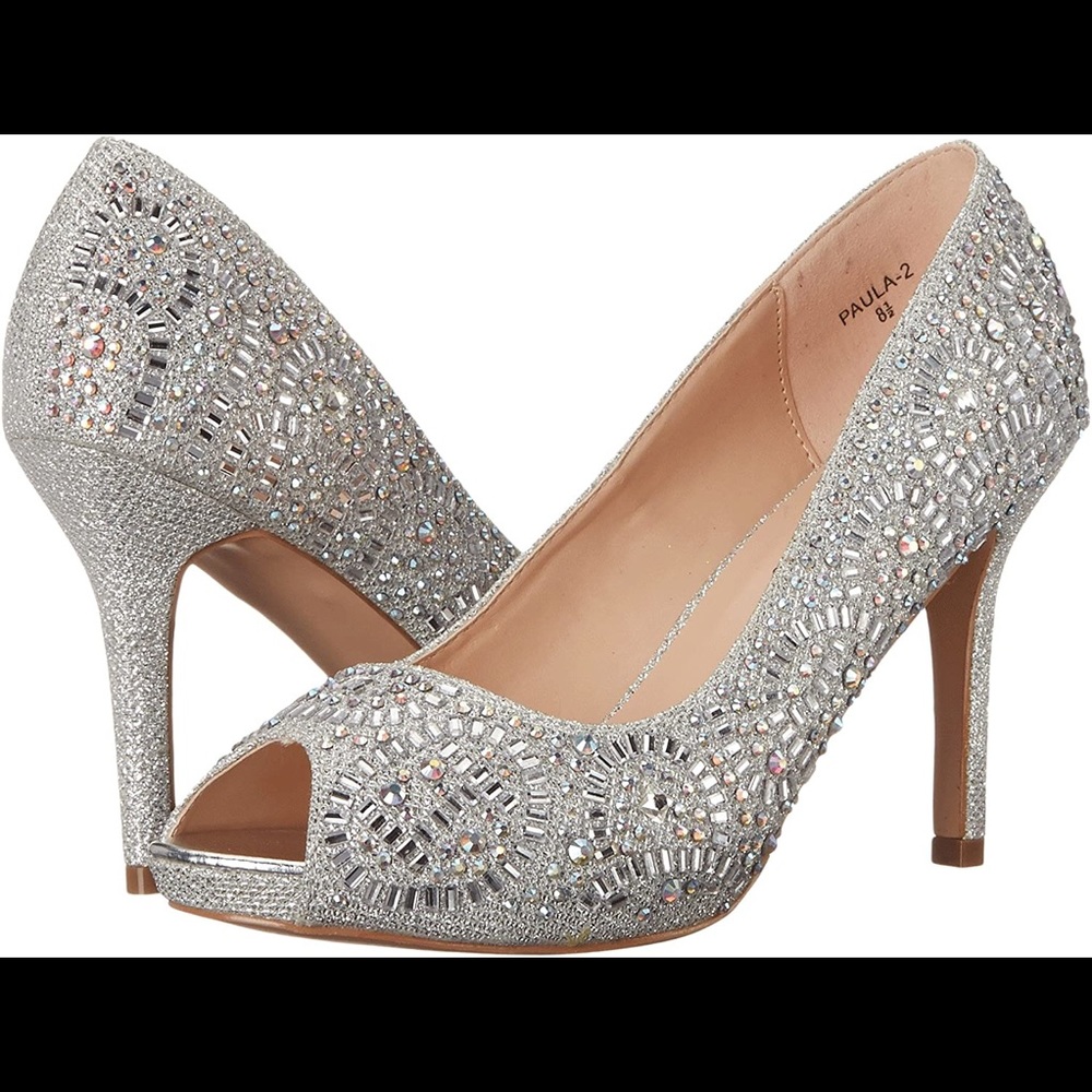 NIB Lauren Lorraine Paula-2 silver sparkle heels